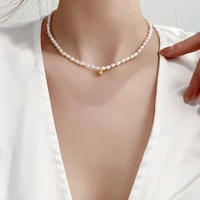 2021 wholesale millet freshwater pearl short retro french niche design clavicle chain female necklace for women girl gift