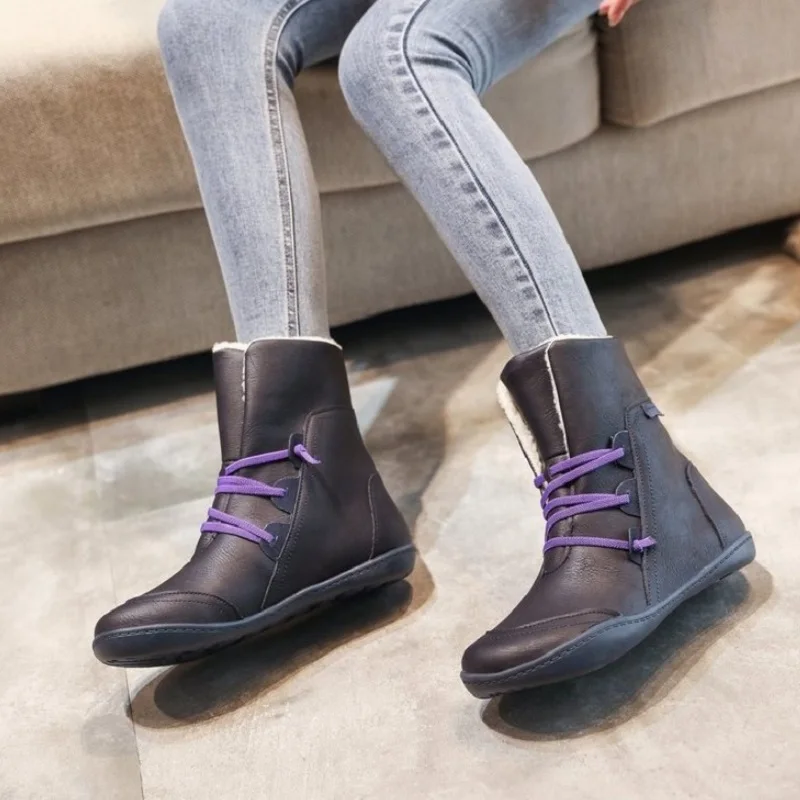 

Women Flat Boots Snow Boots 2021 Winter Boots Women Ankle Boots Warm Plush Boots Ladies Platform Lace Up Boots Botas De Mujer