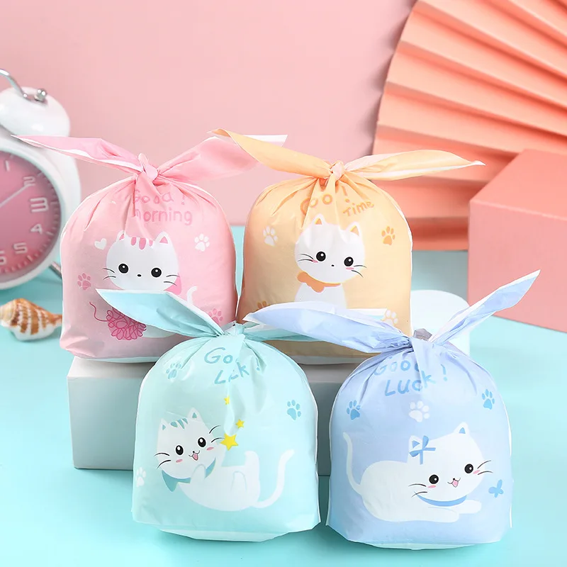 

50Pcs/Pack Cute Cat Rabbit Ear Cookie Bag Candy Biscuits Snack Baking Package Wedding Favors Party Gift Bags