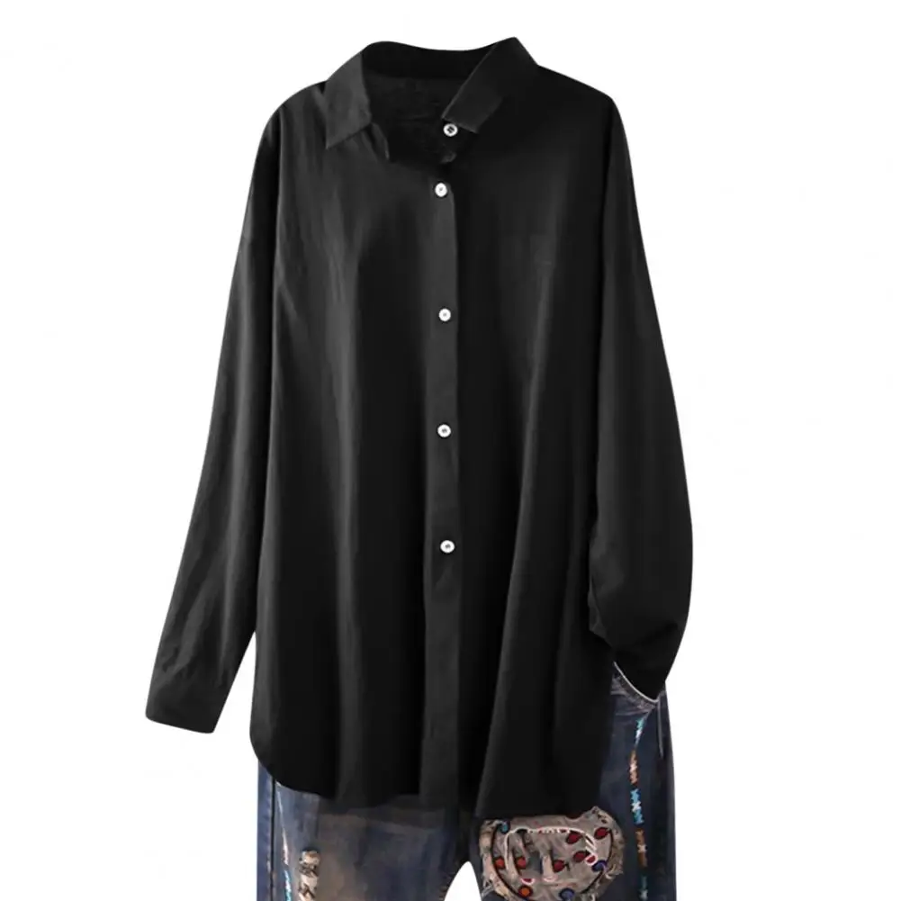 

Shirts Loose Turn-down Collar Cotton Long Sleeve Blouse for Leisure
