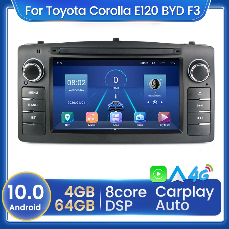 

Автомагнитола для Toyota Corolla E120 BYD F3, стерео-система под управлением Android 10, с видеоплеером, GPS Навигатором, 4 Гб ОЗУ, 64 Гб ПЗУ, 4G LTE