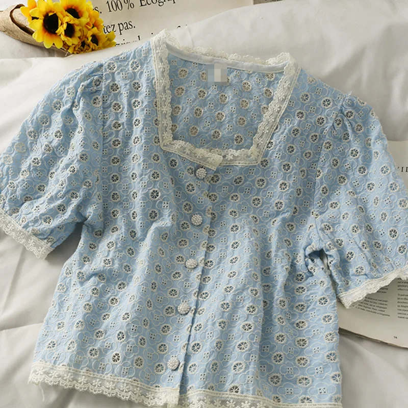 

Summer Top Femme Tee Shirt Casual Patchwork Blusas Women Clothes Square Collar Short Sleeves Tops Tshirt Cotton Harajuku Mujer