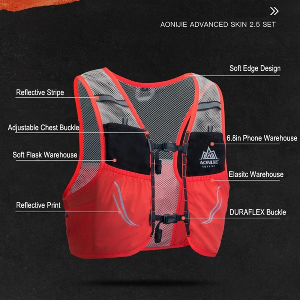AONIJIE C932 2.5L Lightweight Hydration Vest Ultralight Trail Running Backpack Outdoor Sports Bag Hiking Marathon Pack 350ml