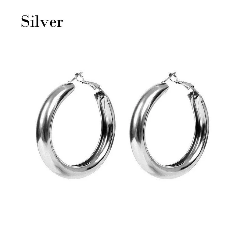 2019 New Gold Silver Hoops Earrings Minimalist Thick Tube Round Circle Rings For Women earrings fashion Jewelry | Украшения и