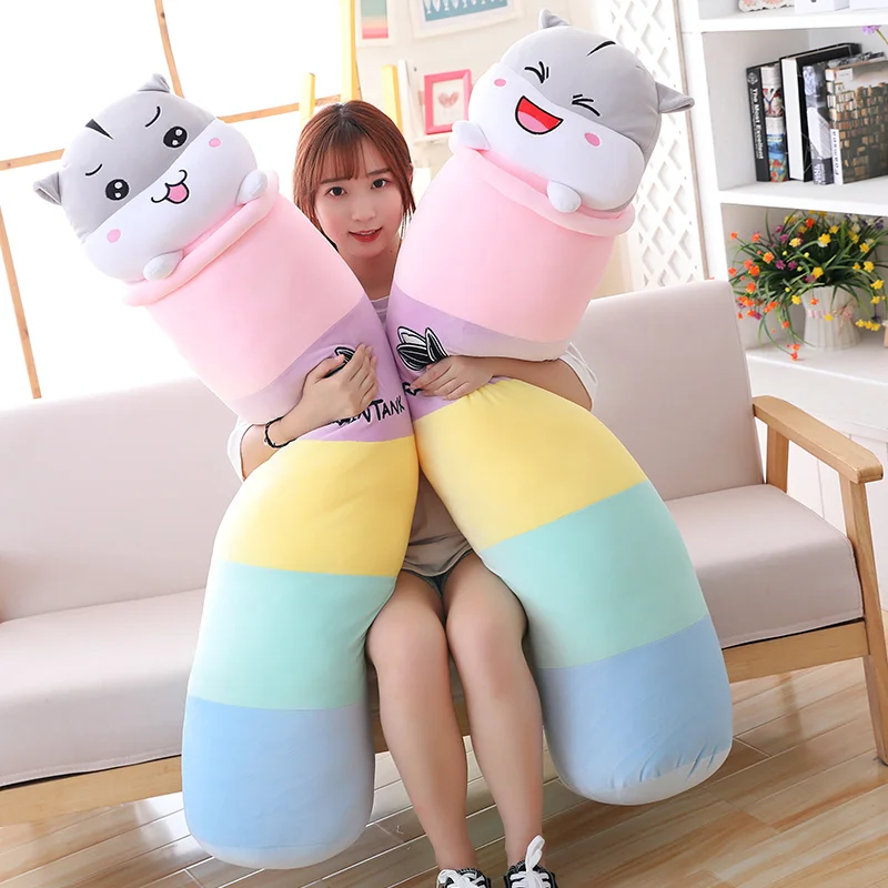

70/90/110cm Long Rainbow Hamster Plush Pillows Staffed Down Cotton Animal Mouse Toys for Kids Soft Bed Decor Cute Brinquedos