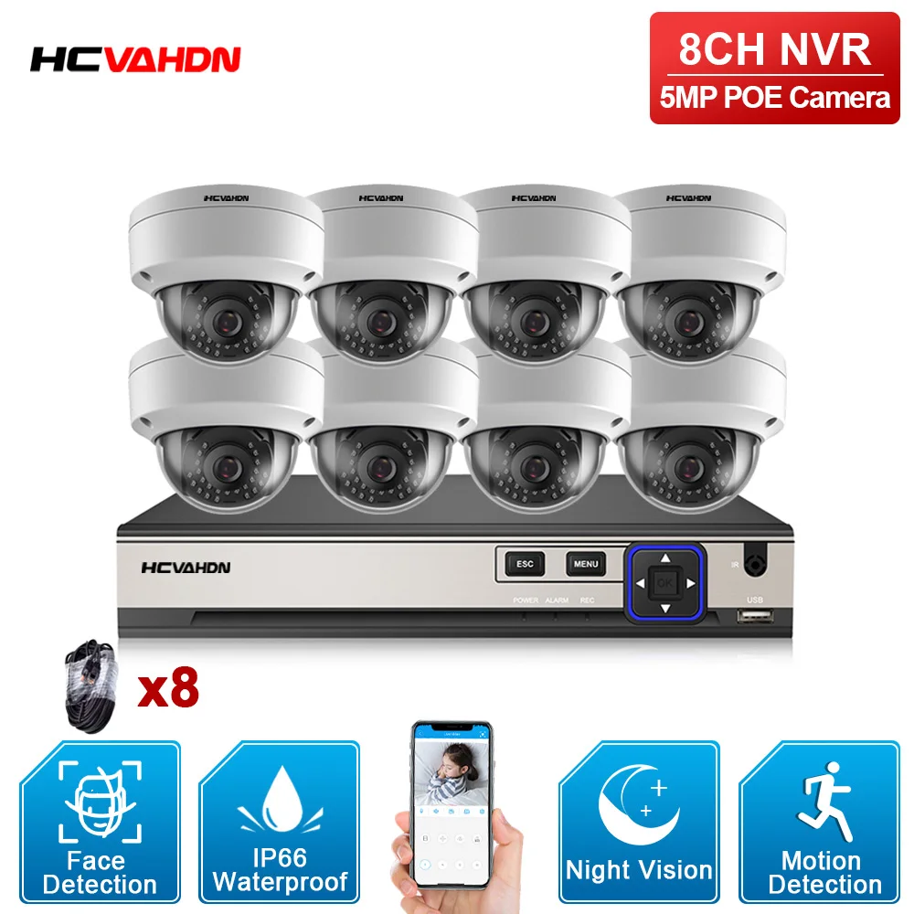 

8CH 5MP 1080P Face Audio Record POE NVR Kit Security Camera H.265 CCTV System Outdoor IP Dome Camera P2P Video Surveillance Set