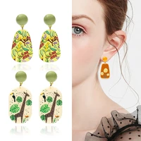 fashion cartoon acrylic relief earrings vintage printed 925 stereo earrings popular element pattern for europe and america