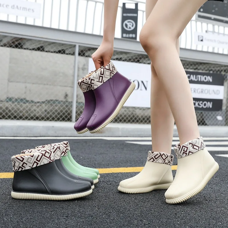 

Short tube water shoes new female boots fashion wear women's soft rain antiskid seasons low drum rubber shoes work boots