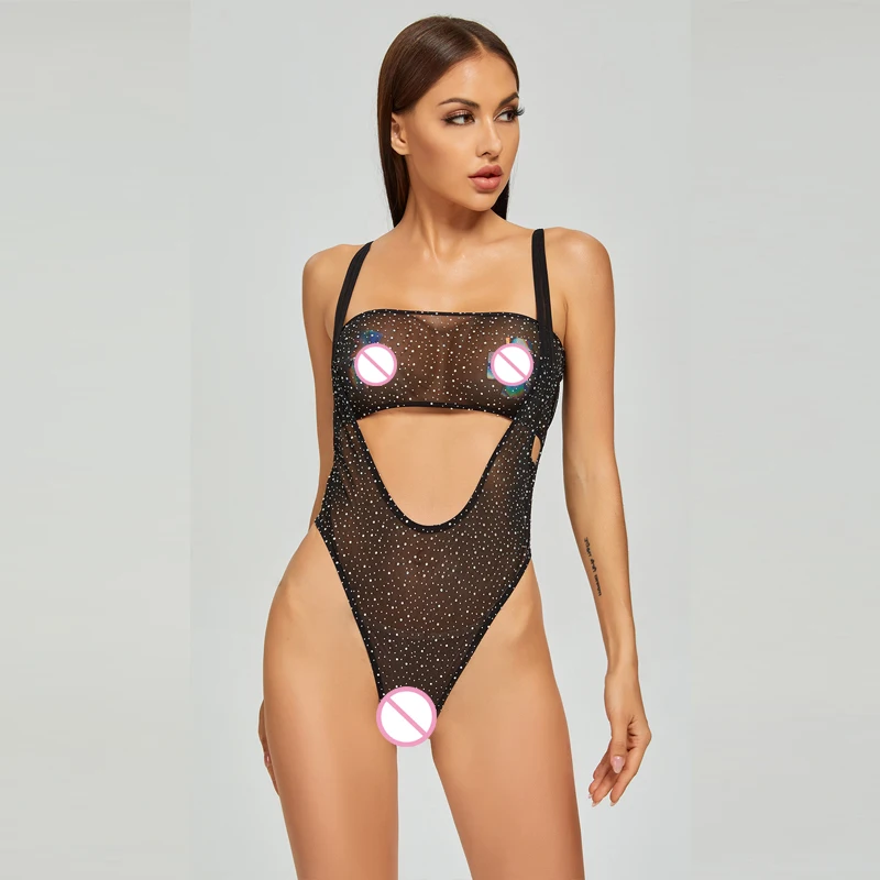 

Women Sexy Hot Diamond Bikini Bodysuit Two-Piece Suit Nightclub Queen Wrapped Chest Adjustable Pants Erotic Lingerie Babydoll