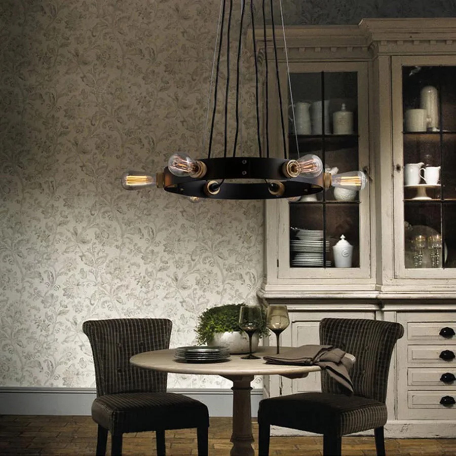 Люстра в стиле ретро с 6 лампочками Металлическая лампа накаливания Эдисона