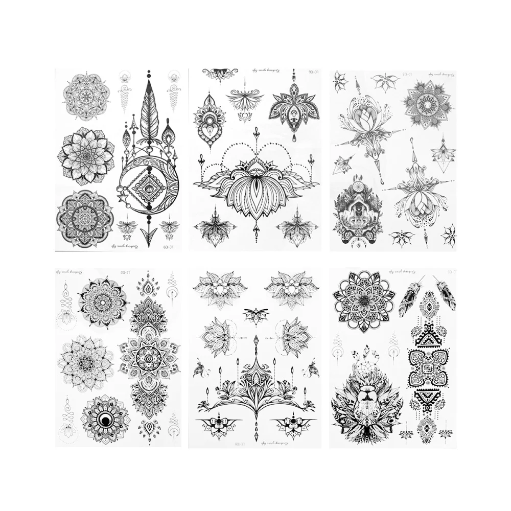 

9Sheets Vintage Black Temporary Body Stickers Disposable Mandala Flower Stickers
