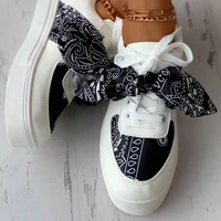 spring ladies flats platform new printing ribbon shoelace womens single shoes comfortable bow cashew flower female sneakers