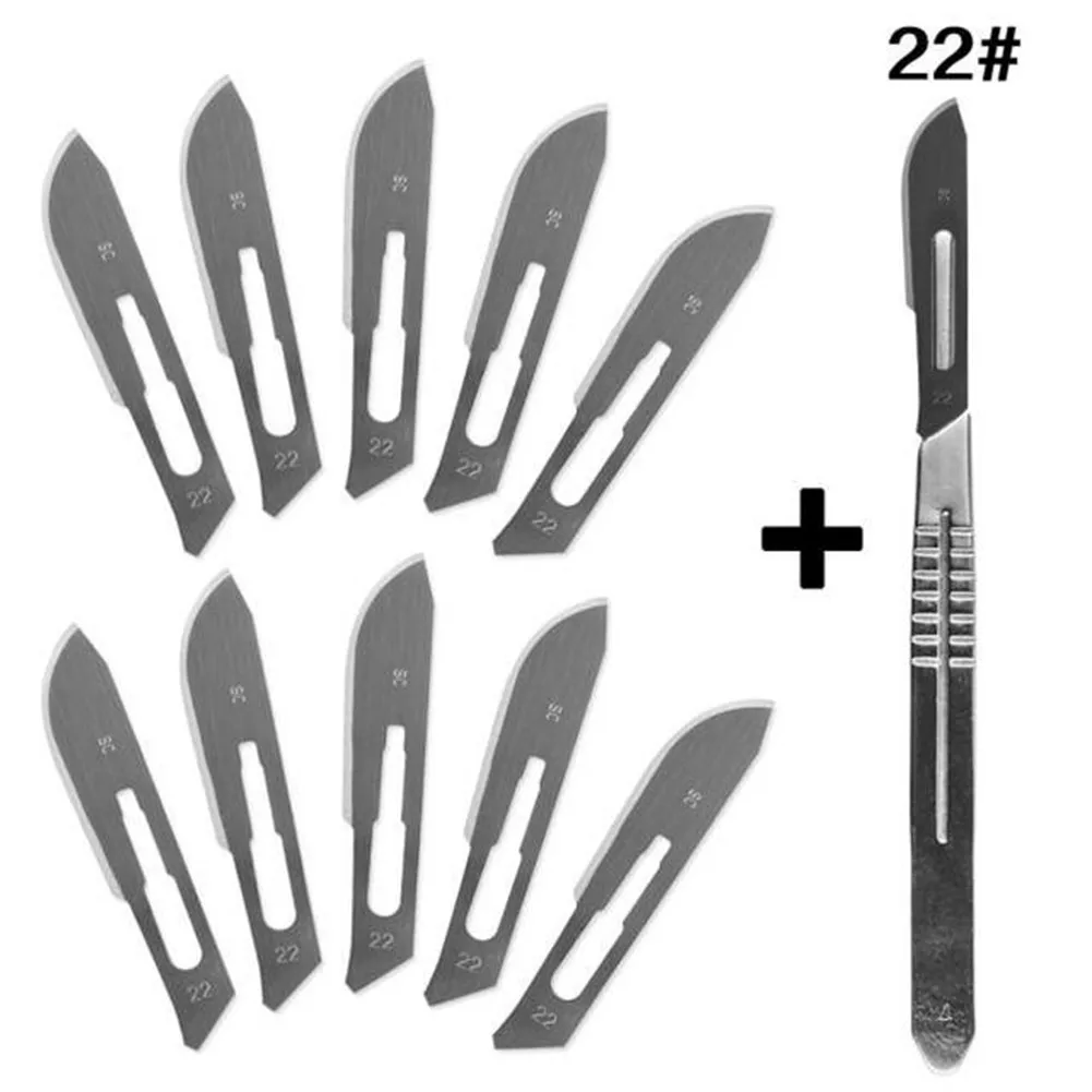

Blade 10pcs 11# 23# Carbon Steel Scalpel Blades + 1pc Handle Scalpel DIY Cutting Tool PCB Repair Animal Surgi-cal Knif-e
