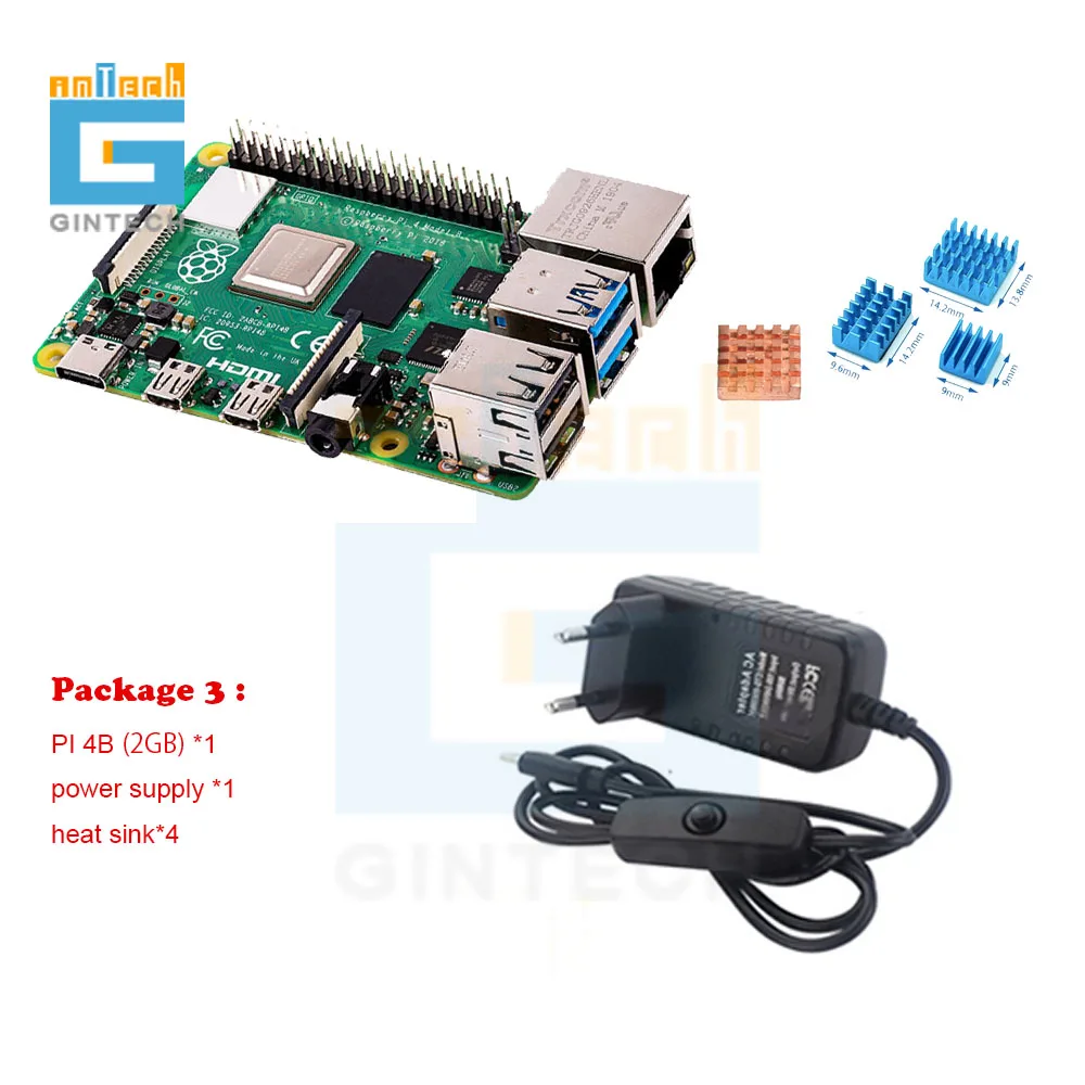 Оригинальный Raspberry Pi 4 Model B 2 Гб комплект + чехол из АБС-пластика теплоотвод 3A