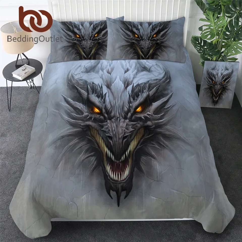 Комплект постельного белья BeddingOutlet с головой дракона покрывала серым камнем