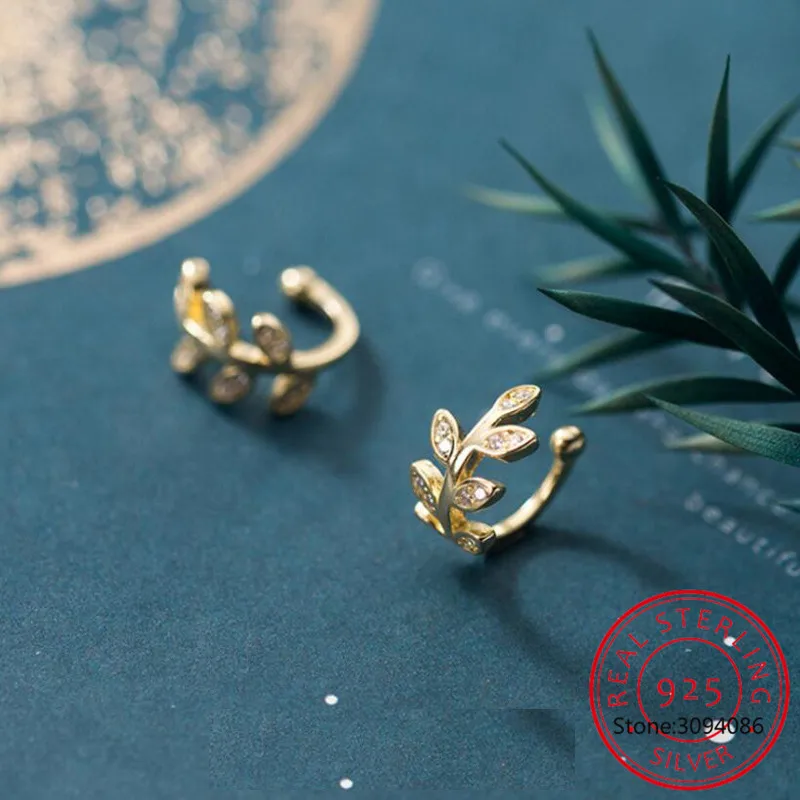 Женские серьги-каффы в виде листьев, из серебра 925 пробы