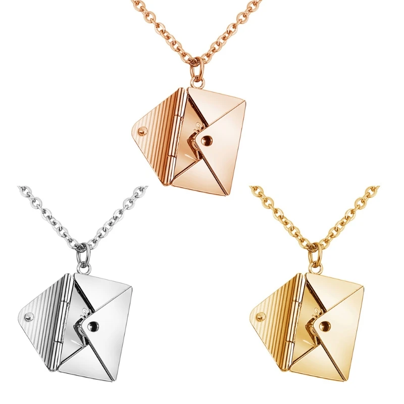 

Love Envelope Pendant Necklace Heart Seal Love Message Locket Pendant Necklace 83XF