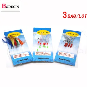 Sea Sabiki Rigs двигающийся рыболовный крючок Приманка 3 пакетовлот Flash Rig Peche Sabiki рыбья кожа перо голова мишура трубка приманка для сельди