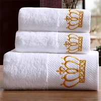 600g embroidered crown cottontowel set beach towel bath towel for adults white hotel super absorbent bathroom accessories 3pcs