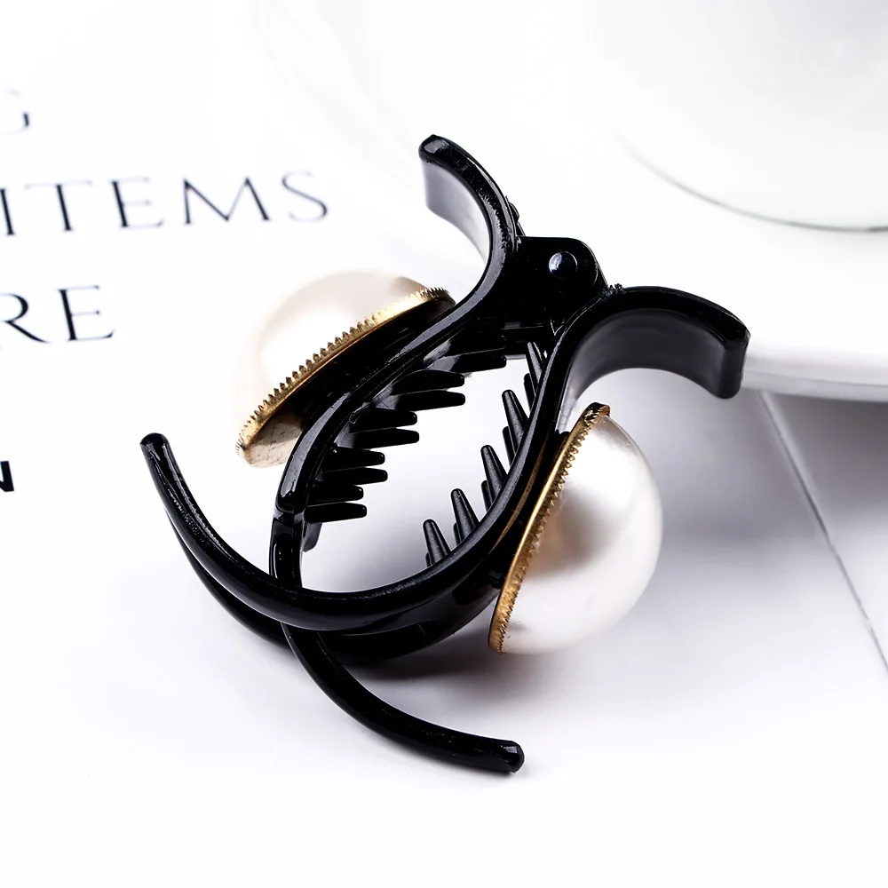 Fashion Women Girls Large Pearl Hair Claws Clamp Black Hairpin Sweet Big Clips Accessories Styling Tool | Красота и здоровье