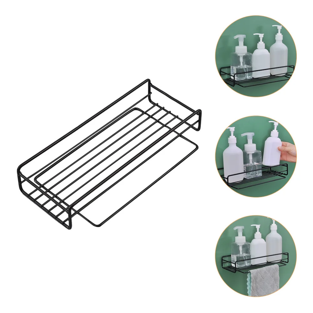 

Стеллаж для хранения в ванной комнате, корзина для хранения без гвоздей, настенная стойка (черный)