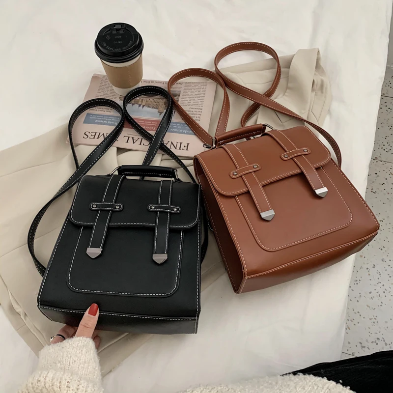 

Brand 2021 Fashion Hasp Back Pack Bags PU Leather Small Backpack Women Bags For Teenagers Girls Luxury Small Shoulder Hand Bags