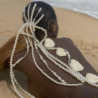 handmade imitation tassel pearl hair chain accessories for women pearls hair clip long chains hair jewelry wedding headwear gift