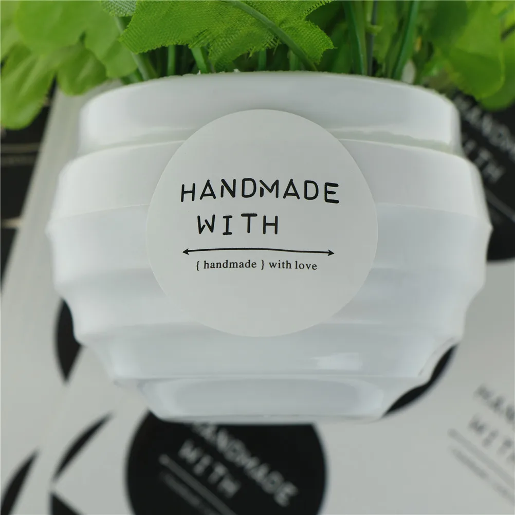 60 шт./компл. круглая черная белая самоклеящаяся наклейка ручной работы с любовью