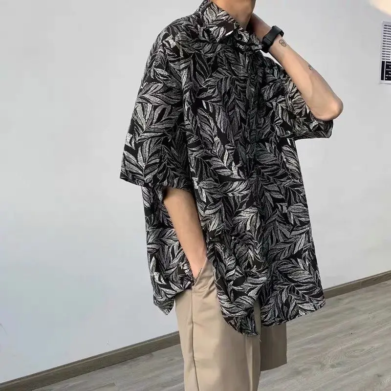 Retro men shirts Summer Printing Loose Short-Sleeved Men's Shirt Top Oversized Harajuku Style Hawaii Tops Beach Shirt A1