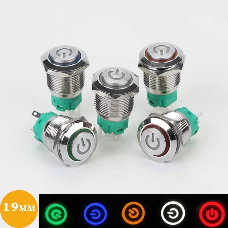 Металлический кнопочный переключатель 19 мм отметка мощности мгновенный