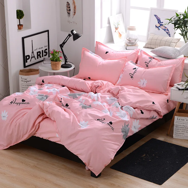 Простой постельное белье розового зеленого цвета с оленем в горошек