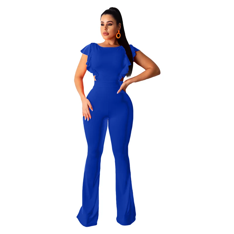 

Женский Осенний Облегающий комбинезон с открытой спиной и круглым вырезом