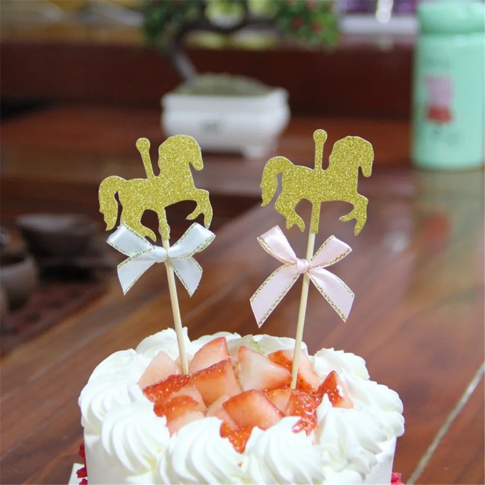 CRLEY Единорог карусель торт фигурки жениха и невесты Блестящие топперы возраст