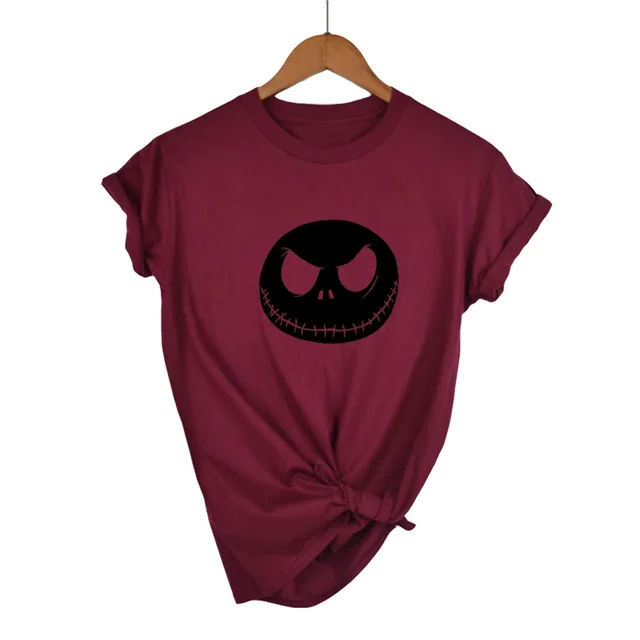 Wine Red-B Харадзюку Кошмар перед Рождеством мультфильм Джек Скеллингтон женская футболка гримаса Лето хлопок хип хоп Уличная одежда - Цвет: Wine Red-B