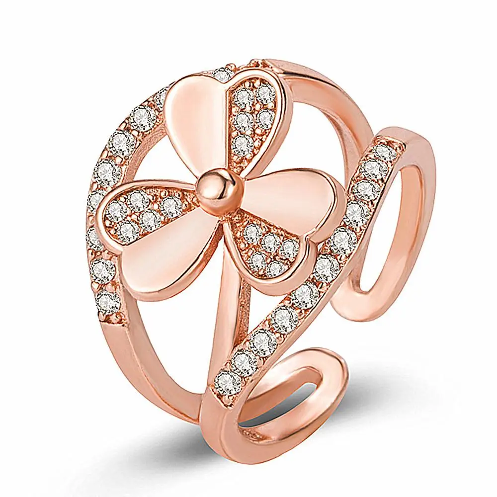 

Fashion lucky clover AAA zircon diamonds gemstones rings for women rose gold &white silver color jewelry bijoux accessory gifts