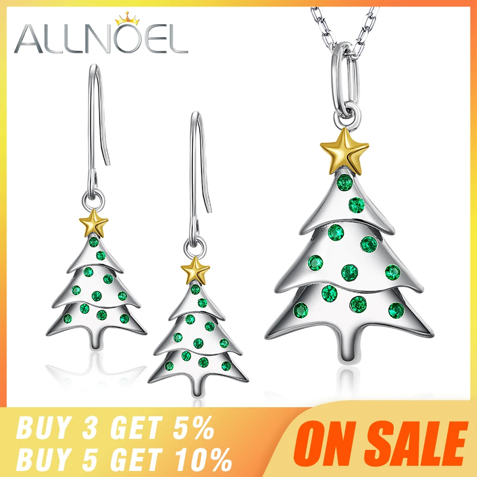 ALLNOEL,, настоящее 925 пробы, серебряные Ювелирные наборы для женщин, натуральный зеленый циркон, бриллиантовый кулон, ожерелье, серьги, свадьба