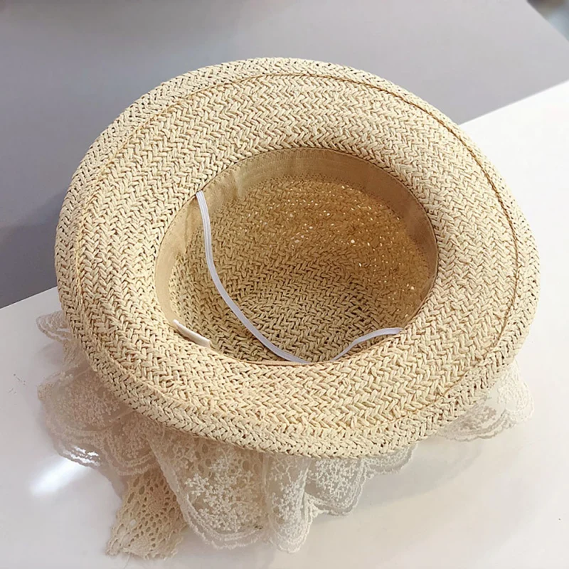 

New Girls Hats Summer Flowers Bow Straw Hat Children's Beach Cap Wide Brim Bohemia Cap Sun Hats