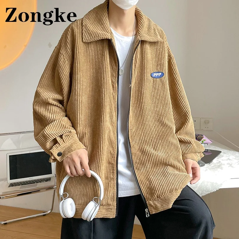 

Zongke Corduroy Casual Varsity Jacket Men Clothing Korean Style Mens Jacket Coat Streetwear 5XL 2021 Autumn New Arrivals