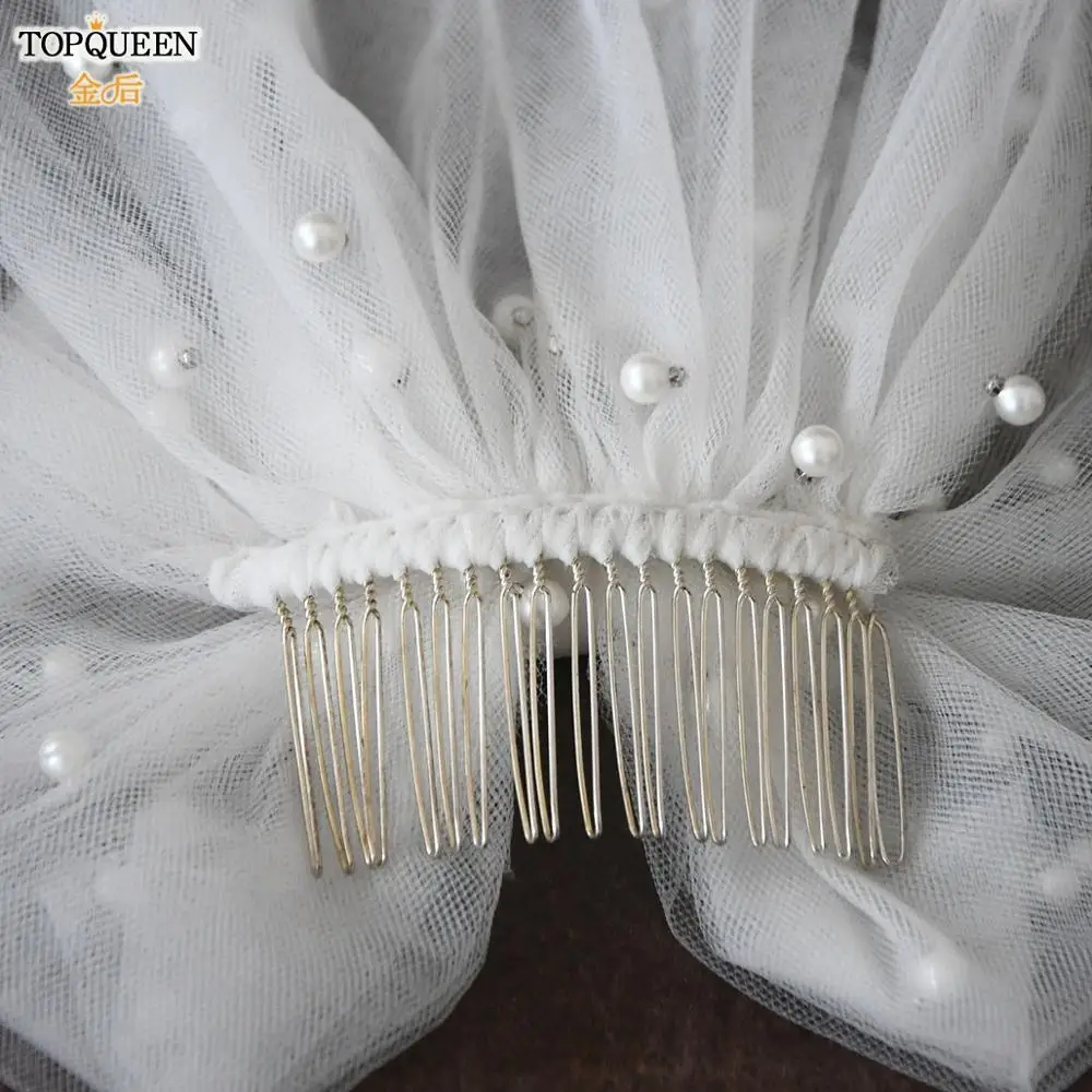 

TOPQUEEN V04 Shoulder Length Bridal Veil with Comb Pearl Veils for Brides White Bow Veil for Girls Ivory Veil with Pearls