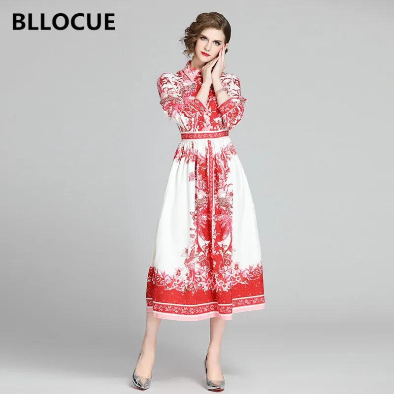 Модное дизайнерское платье рубашка BLLOCUE с винтажным принтом весна 2020 женское
