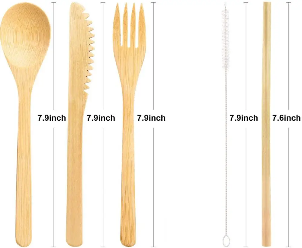 Murah 50Set Bambu Peralatan Set-Perjalanan Peralatan Dengan Kasus Set Termasuk Forks Pisau Sendok Sedotan Dan Sikat Untuk Berkemah, Perjalanan
