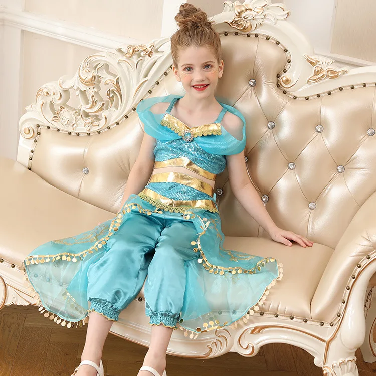 Рождество Детское платье Хэллоуин Косплэй костюм Принцесса Жасмин для девочек