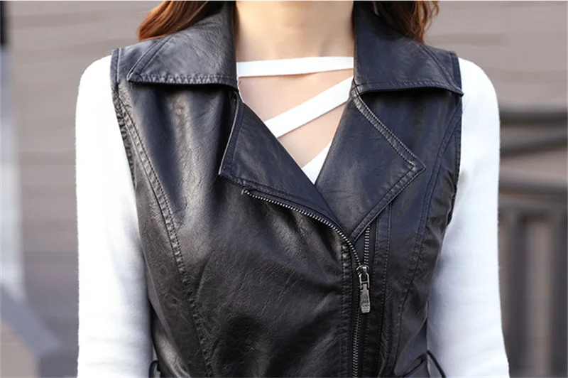 2023 New Fashion PU Leather Vests Women Slim Fit Casual Leather Vest Female Sleeveless Vest for Women Faux Leather