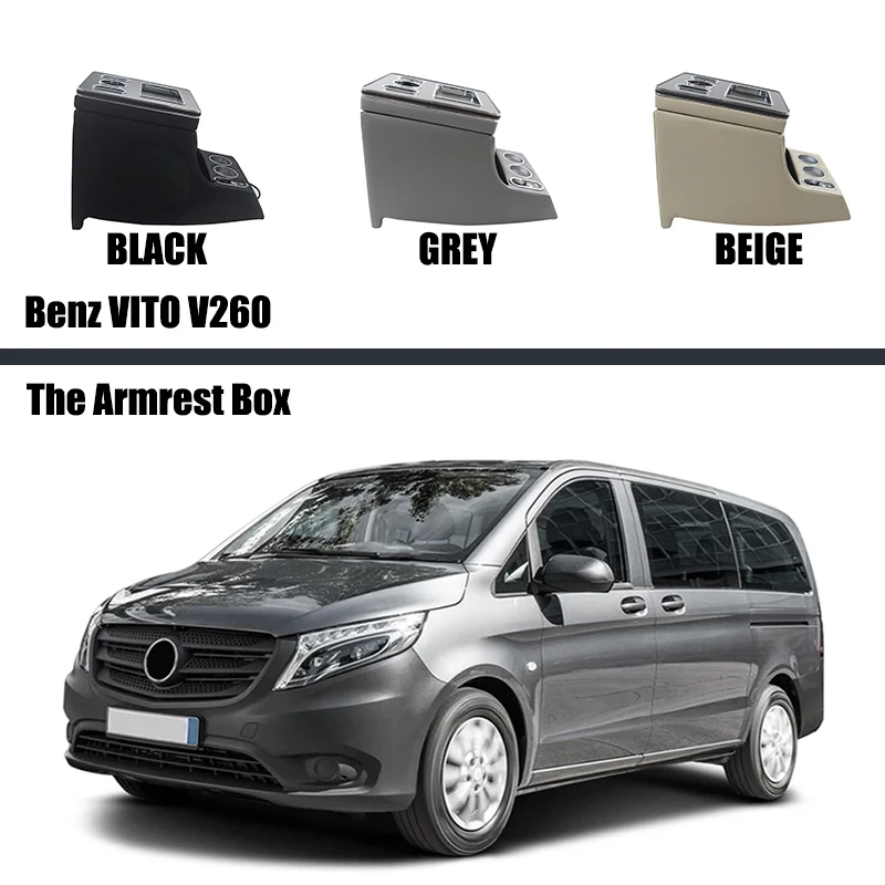 

For Mercedes-Benz Vito V260 2016 2017 2018 2019 2020 LED Light Armrest Box Central Content Storage Box Car Accessories