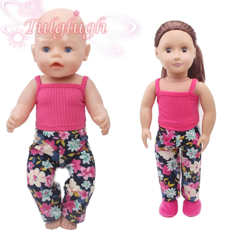 Летний цветочный брючный костюм с лямкой на шее размер 43 см одежда для кукол