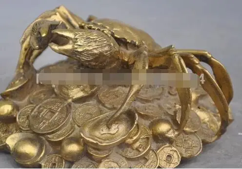 YM 305 Chinese fengshui copper brass wealth yuanbao money coin sea Crab lucky statue | Дом и сад