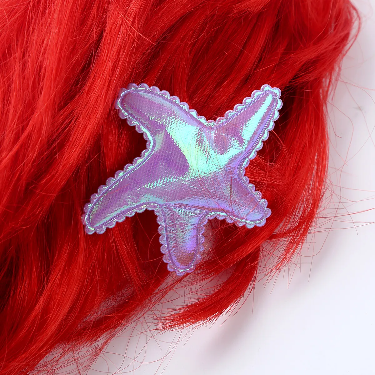 Kids Girls Princess Dress up Red Wigs Hair with Starfish Hair Clip Headwear Halloween Anime Cosplay Costume Mermaid Accessories images - 6