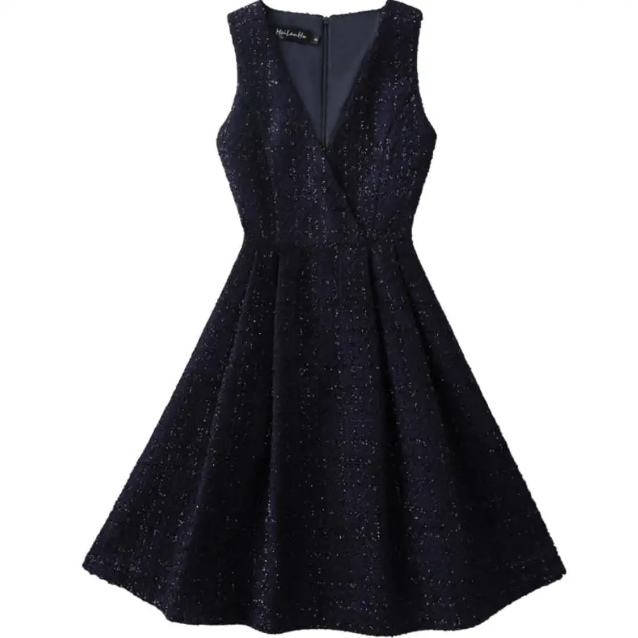 Плюс размер 3XL! зимнее твидовое платье Дамское шерстяное с v-образным вырезом без