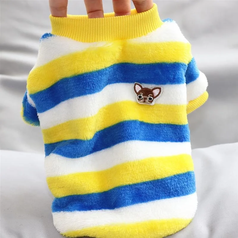 

Winter Puppy Dog Clothes Flannel Soft Dog Coat Jacket Rainbow Stripe Dog Sweatershirt Chihuahua Clothes For Small Dogs Costume