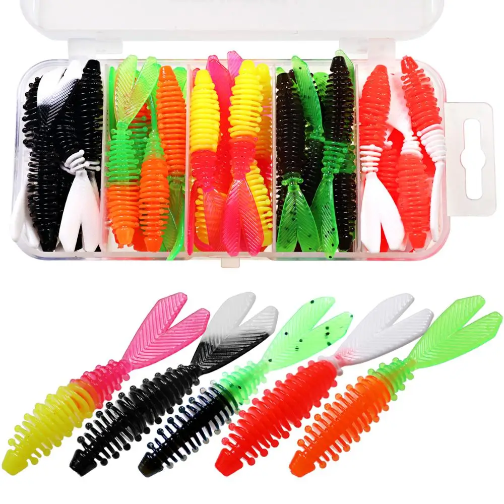 40pcs/box Fishing soft Lures Jig Trout Worm Soft Baits 6cm/1.3g Artificial Bait Fishing Soft Lures Wobblers